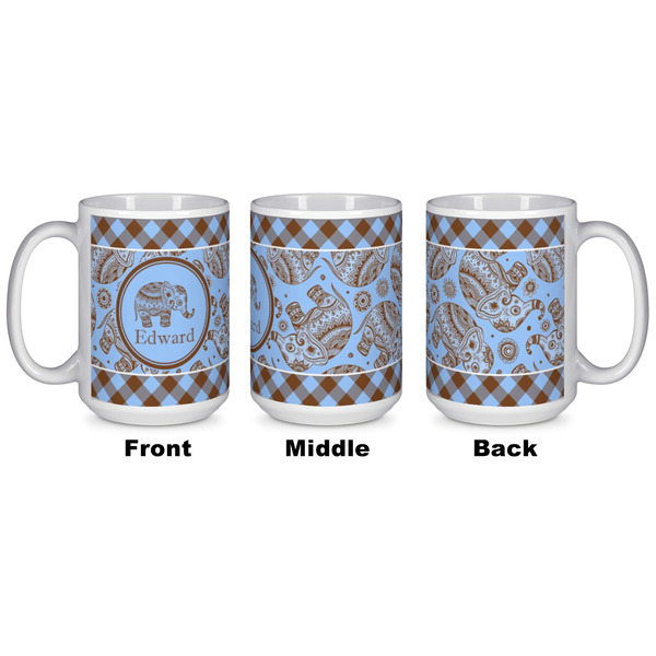 Gingham & Elephants Coffee Mug - 15 oz - White APPROVAL