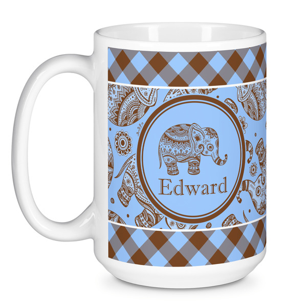 Gingham & Elephants Coffee Mug - 15 oz - White