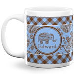 Gingham & Elephants 20 Oz Coffee Mug - White (Personalized)