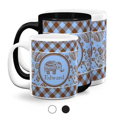 Gingham & Elephants Coffee Mug (Personalized)