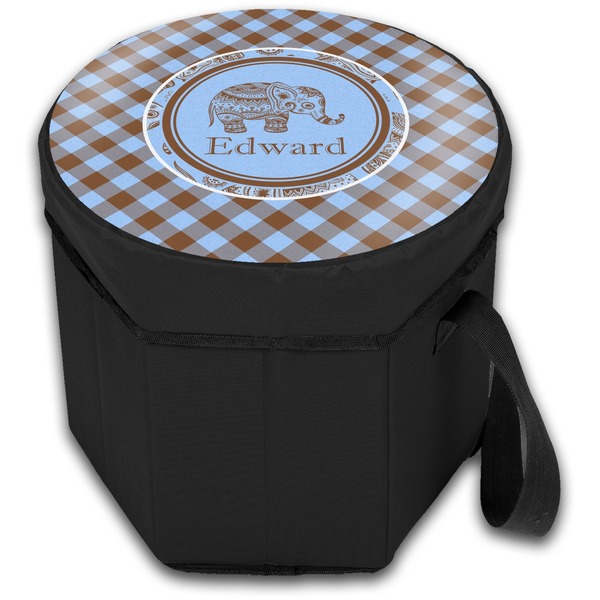 Gingham & Elephants Collapsible Personalized Cooler & Seat (Closed)