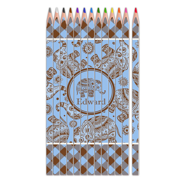 Custom Gingham & Elephants Colored Pencils (Personalized)