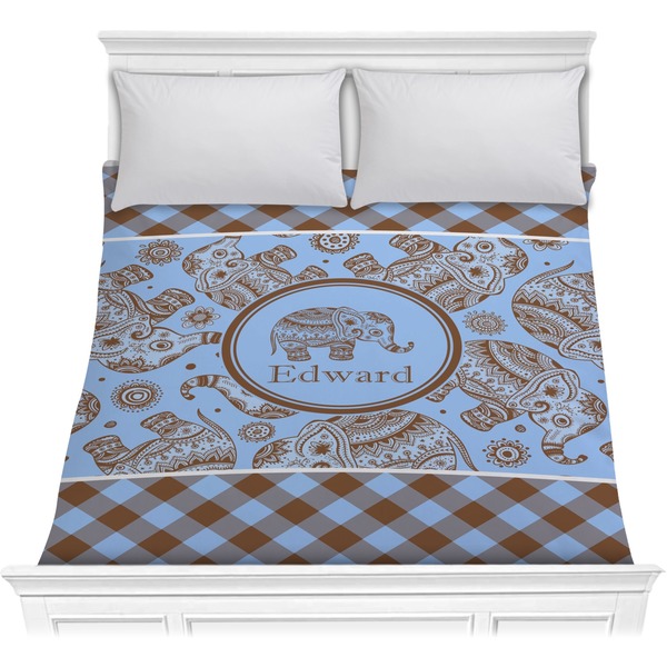 Custom Gingham & Elephants Comforter - Full / Queen (Personalized)