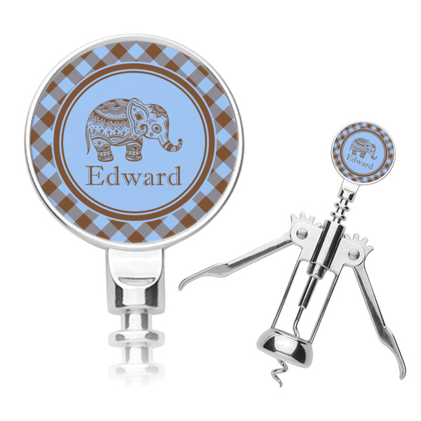 Custom Gingham & Elephants Corkscrew (Personalized)