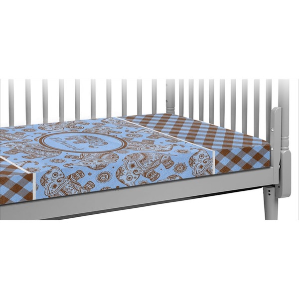 Custom Gingham & Elephants Crib Fitted Sheet (Personalized)