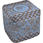Gingham & Elephants Cube Pouf Ottoman - 18" (Personalized)