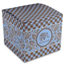 Gingham & Elephants Cube Favor Gift Boxes (Personalized)