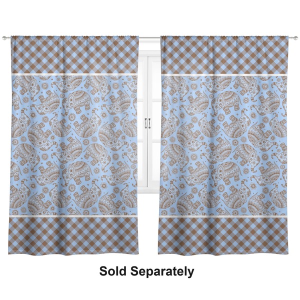Custom Gingham & Elephants Curtain Panel - Custom Size