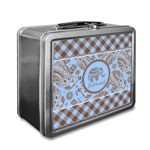 Custom Gingham & Elephants Lunch Box w/ Name or Text