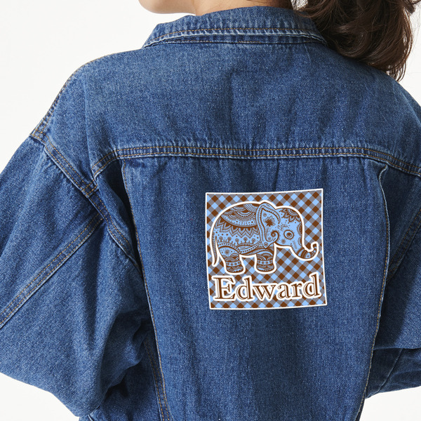 Custom Gingham & Elephants Twill Iron On Patch - Custom Shape - X-Large (Personalized)