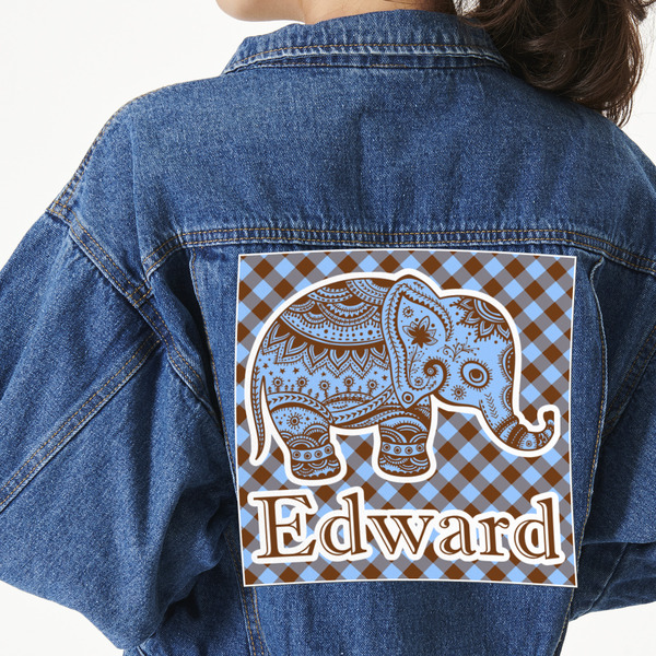 Custom Gingham & Elephants Twill Iron On Patch - Custom Shape - 3XL (Personalized)