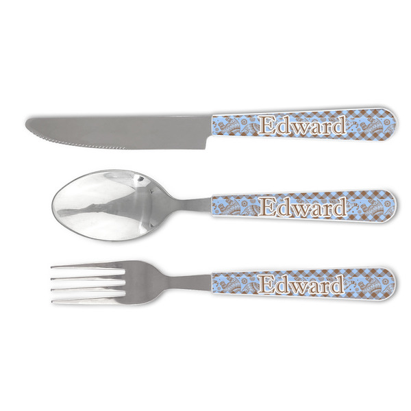 Custom Gingham & Elephants Cutlery Set (Personalized)