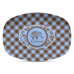 Gingham & Elephants Plastic Platter - Microwave & Oven Safe Composite Polymer (Personalized)