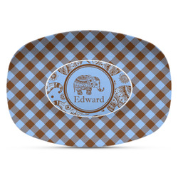 Gingham & Elephants Plastic Platter - Microwave & Oven Safe Composite Polymer (Personalized)