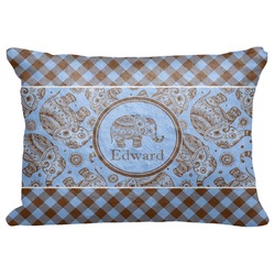 Gingham & Elephants Decorative Baby Pillowcase - 16"x12" (Personalized)