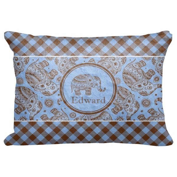 Custom Gingham & Elephants Decorative Baby Pillowcase - 16"x12" (Personalized)