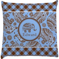 Gingham & Elephants Decorative Pillow Case (Personalized)