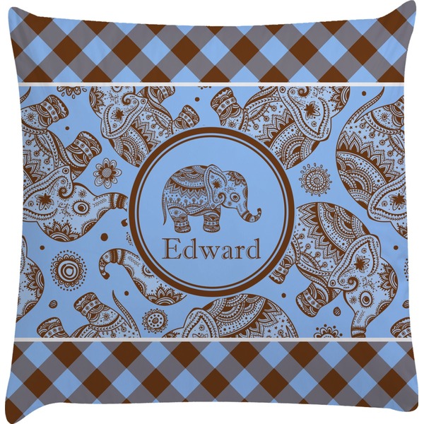 Custom Gingham & Elephants Decorative Pillow Case (Personalized)