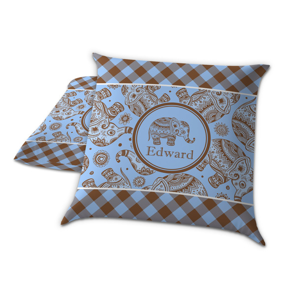 Gingham & Elephants Decorative Pillow Case - TWO