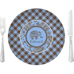 Gingham & Elephants 10" Glass Lunch / Dinner Plates - Single or Set (Personalized)