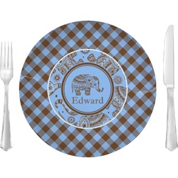 Gingham & Elephants 10" Glass Lunch / Dinner Plates - Single or Set (Personalized)
