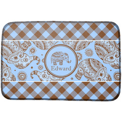 Gingham & Elephants Dish Drying Mat (Personalized)