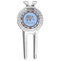 Gingham & Elephants Golf Divot Tool & Ball Marker (Personalized)