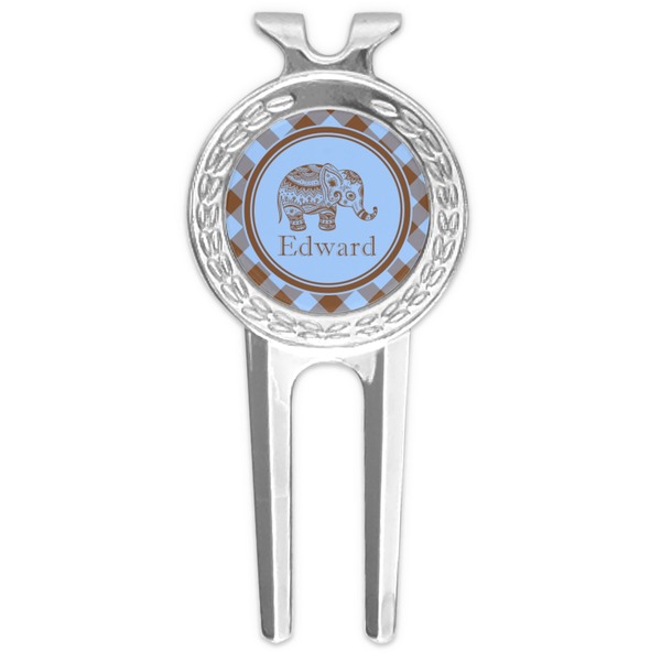 Custom Gingham & Elephants Golf Divot Tool & Ball Marker (Personalized)