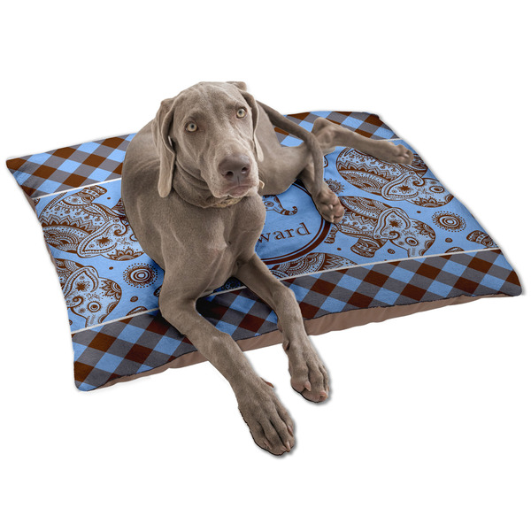 Custom Gingham & Elephants Dog Bed - Large w/ Name or Text