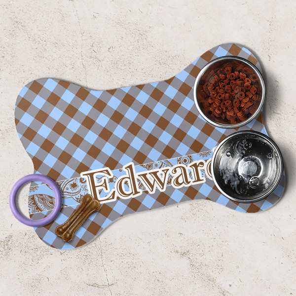 Gingham & Elephants Dog Bone Shaped Mat Lifestyle