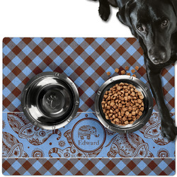 Gingham & Elephants Dog Food Mat - Large w/ Name or Text