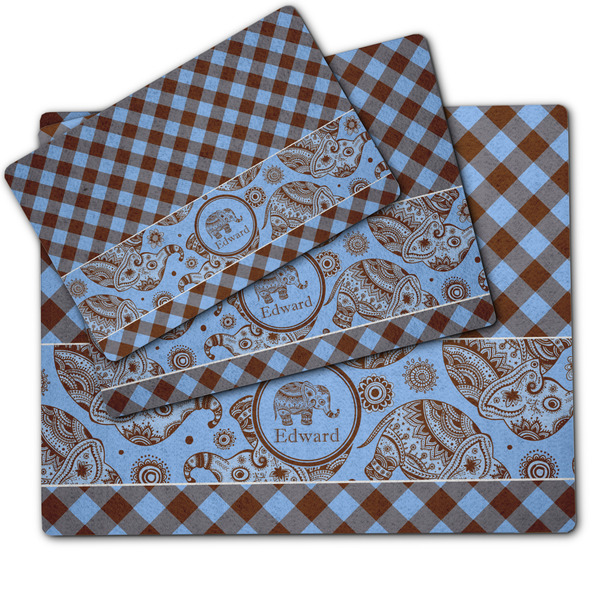 Gingham & Elephants Dog Food Mat - MAIN (sm, med, lrg)