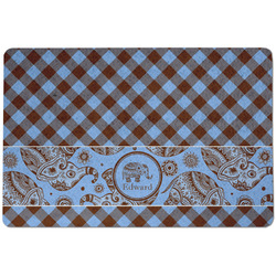 Gingham & Elephants Dog Food Mat w/ Name or Text