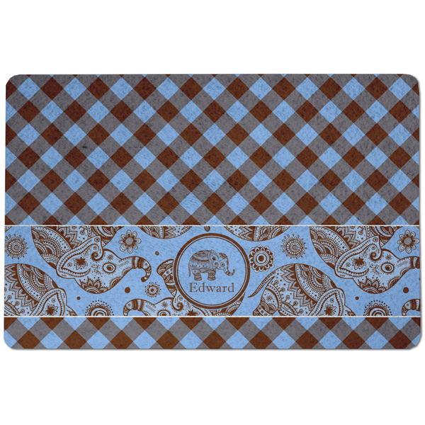 Gingham & Elephants Dog Food Mat - Small without bowls