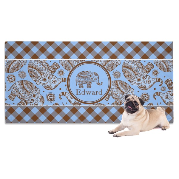 Custom Gingham & Elephants Dog Towel (Personalized)