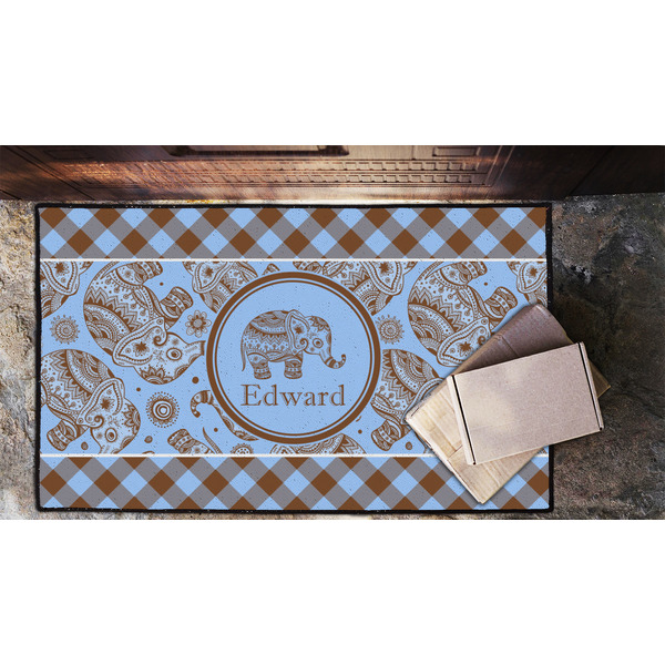 Gingham & Elephants Door Mat - LIFESTYLE (Lrg)