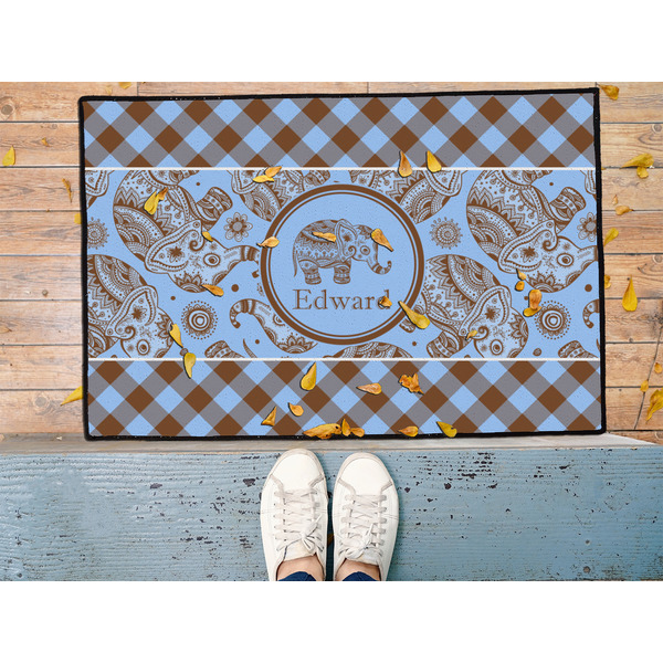 Gingham & Elephants Door Mat - LIFESTYLE (Med)