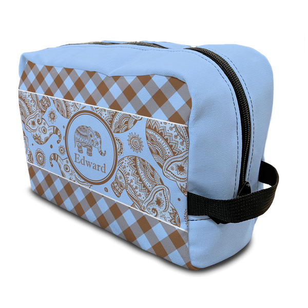 Custom Gingham & Elephants Toiletry Bag / Dopp Kit (Personalized)