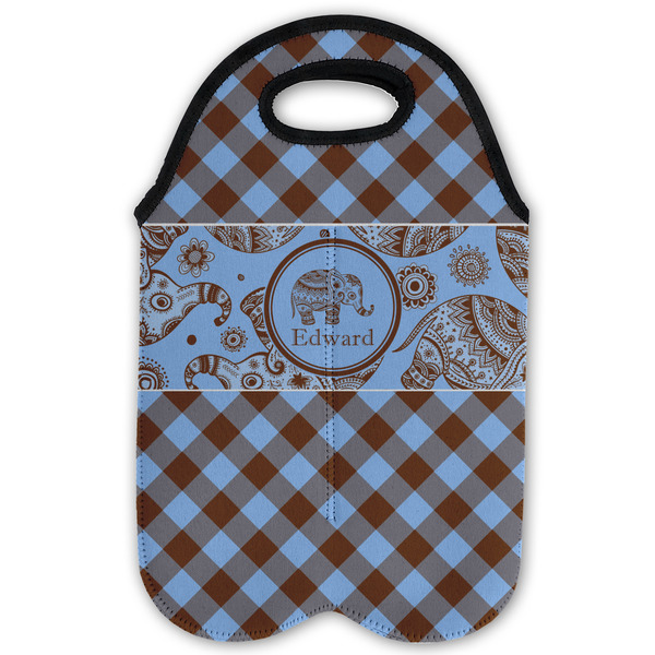 Gingham & Elephants Double Wine Tote - Flat (new)
