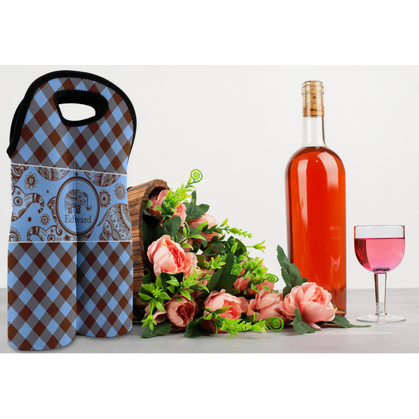 Gingham & Elephants Double Wine Tote - LIFESTYLE (new)