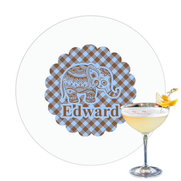 Custom Gingham & Elephants Printed Drink Topper (Personalized)
