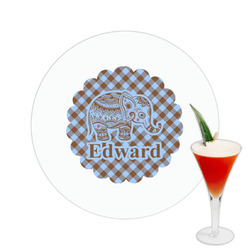 Gingham & Elephants Printed Drink Topper -  2.5" (Personalized)