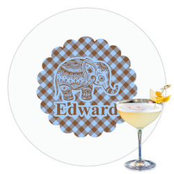 Gingham & Elephants Printed Drink Topper - 3.5" (Personalized)