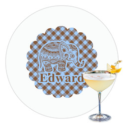 Gingham & Elephants Printed Drink Topper - 3.5" (Personalized)