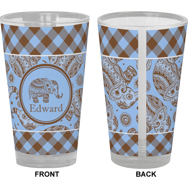 Gingham & Elephants Pint Glass - Full Color - Front & Back Views