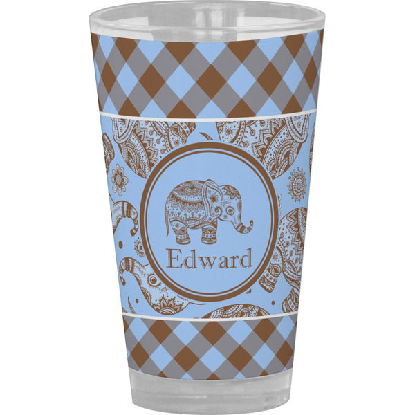 Custom Gingham & Elephants Pint Glass - Full Color (Personalized)