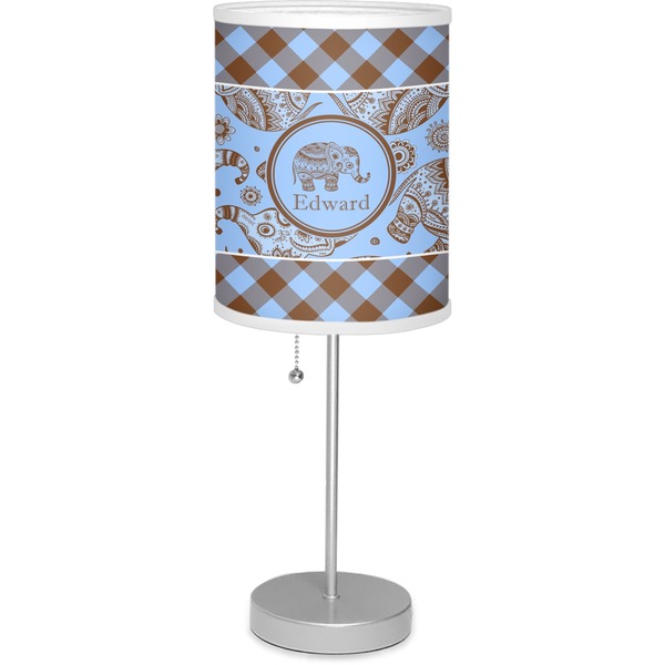 Custom Gingham & Elephants 7" Drum Lamp with Shade (Personalized)
