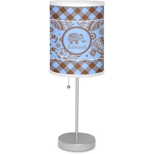 Custom Gingham & Elephants Lamp with Drum Shade (Personalized)