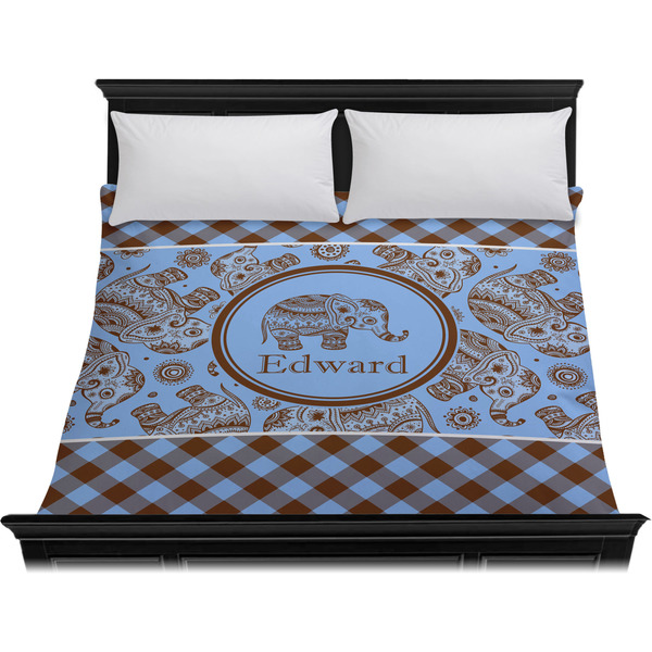 Gingham & Elephants Duvet Cover - King - On Bed - No Prop