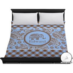 Gingham & Elephants Duvet Cover - King (Personalized)